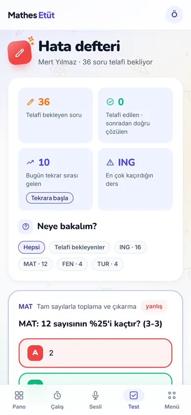 Hata defteri ekranı