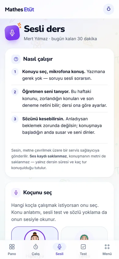 Sesli ders ekranı