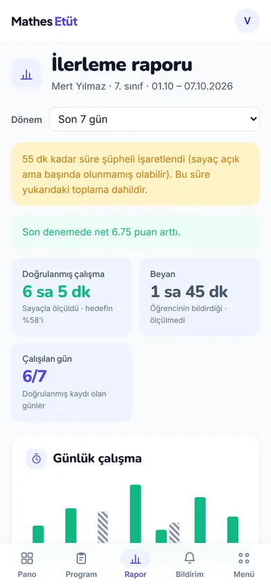 Veli raporu ekranı